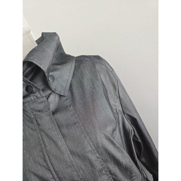 Samuel Dong Gray Metallic Taffeta Collared Bubble Hem Zip Trench Jacket Coat XL - Picture 4 of 14